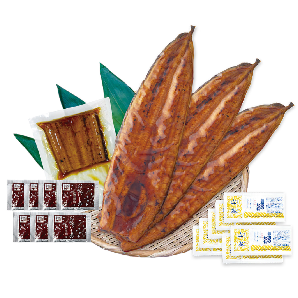 鹿児島県産 特大うなぎ蒲焼3尾 蒲焼切身1袋 セット 〔うなぎ蒲焼約250g×3、うなぎ切身80g×1、たれ・山椒各7、お吸い物×7〕【北海道・沖縄県・離島 配送不可】