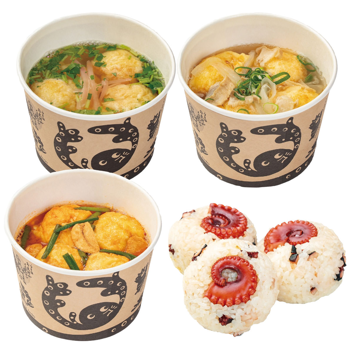 大阪あべのたこつぼ 味くらべ 〔明石焼3種(コチュジャン・鰹とこんぶ・油かす)各320g、蛸むす110g×3〕【北海道・沖縄県・離島 配送不可】