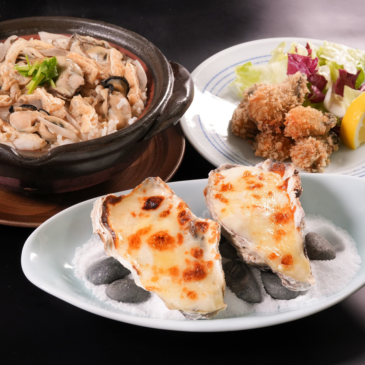 かなわ かき料理セット 〔かきご飯の素(2合炊)190g(冷凍かき、出汁)、かきフライL8粒、かきグラタン×4、かきフライソースミニ袋×2〕