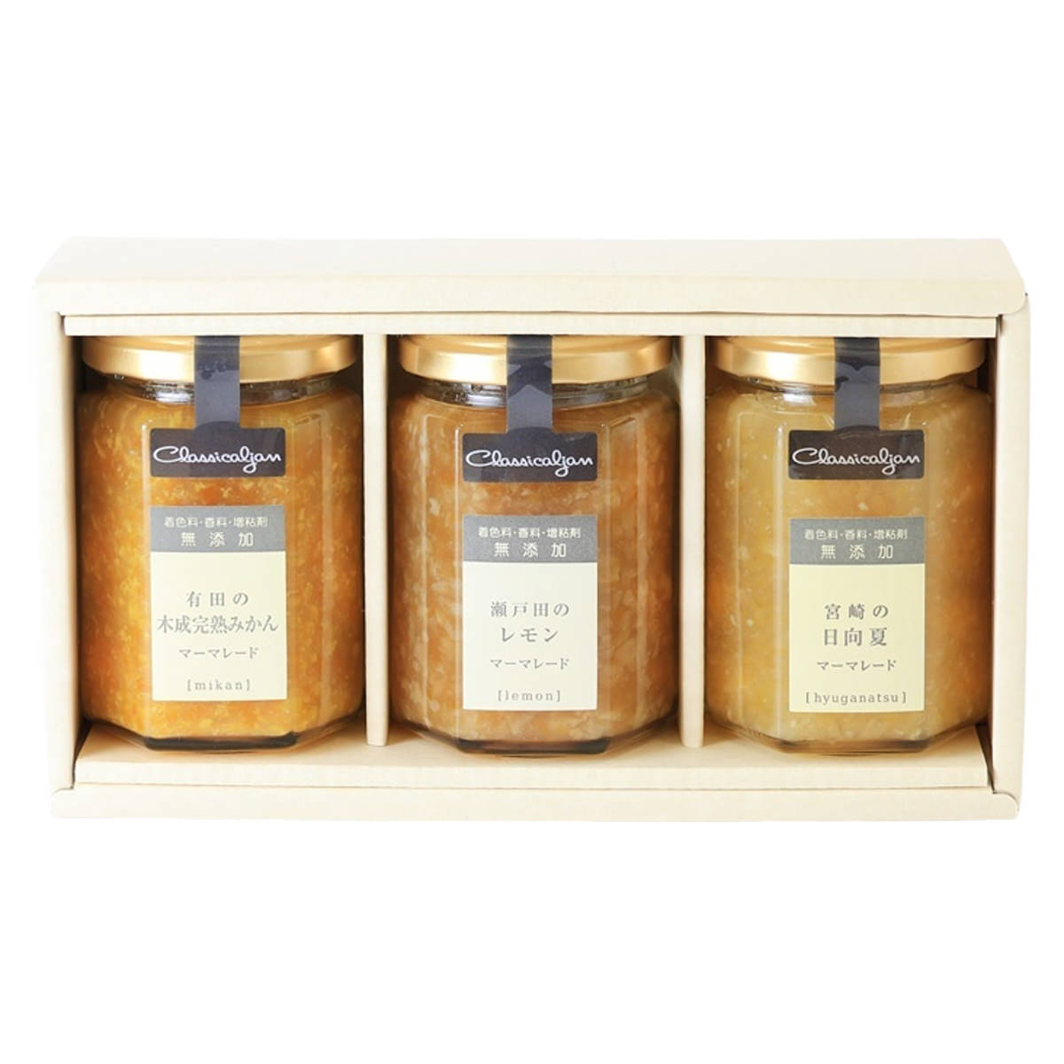 果実商千総 マーマレード 〔有田の木成完熟みかんマーマレード150g、瀬戸田のレモンマーマレード150g、宮崎の日向夏マーマレード150g〕【北海道・沖縄県・離島 配送不可】
