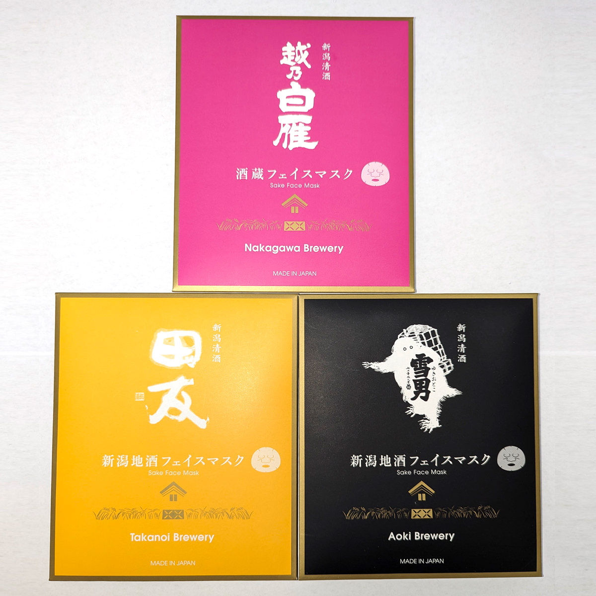 新潟地酒フェイスマスク 中越セット 〔越乃白雁・田友・雪男 各1回分(18ml)〕