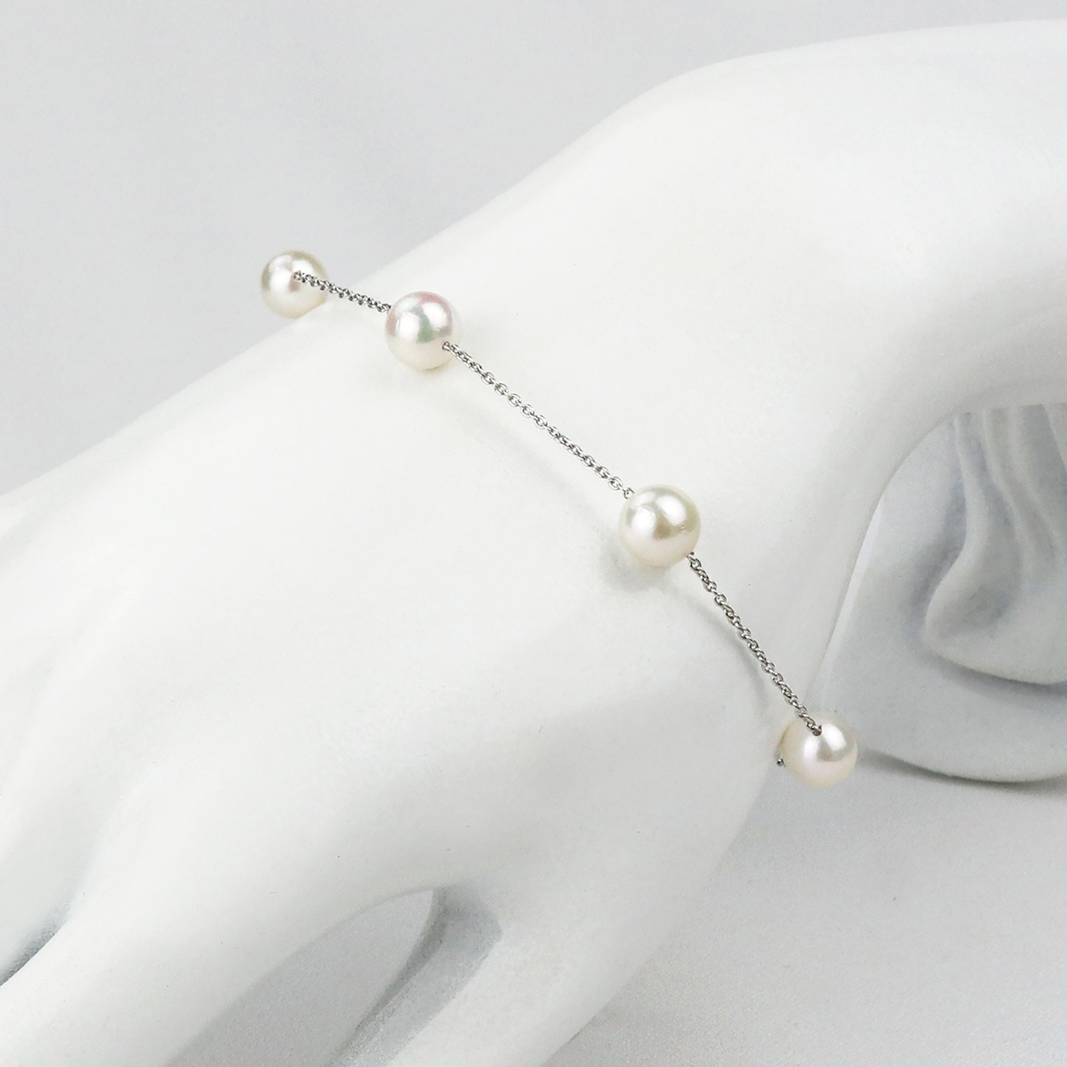 アコヤ真珠 5珠 7.0-7.5mm ステーション ブレスレット 〔チェーン：約17cm+5cmアジャスター〕