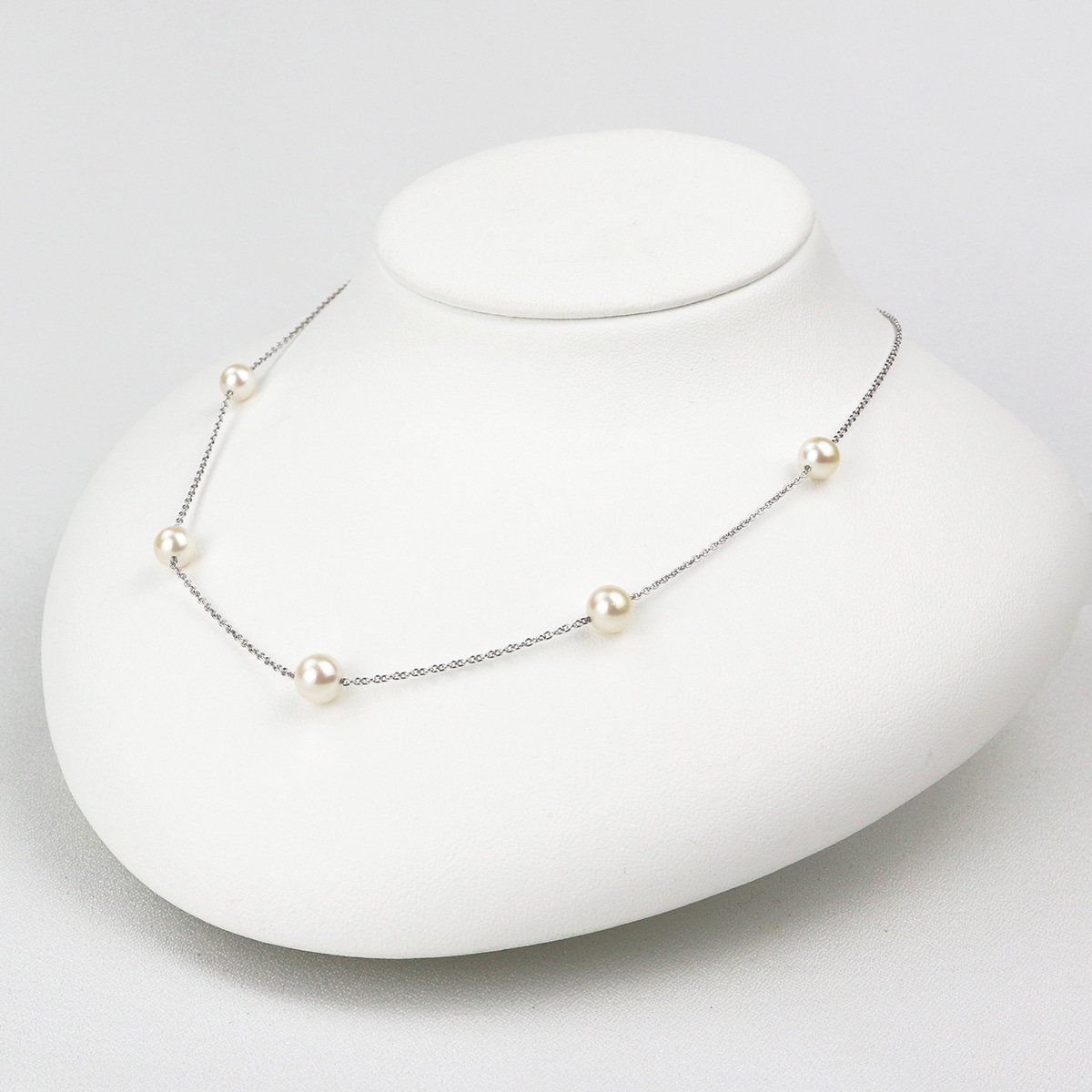 アコヤ真珠 5粒 6.0-6.5mm ステーション ネックレス 〔チェーン：40cm＋5cmアジャスター〕
