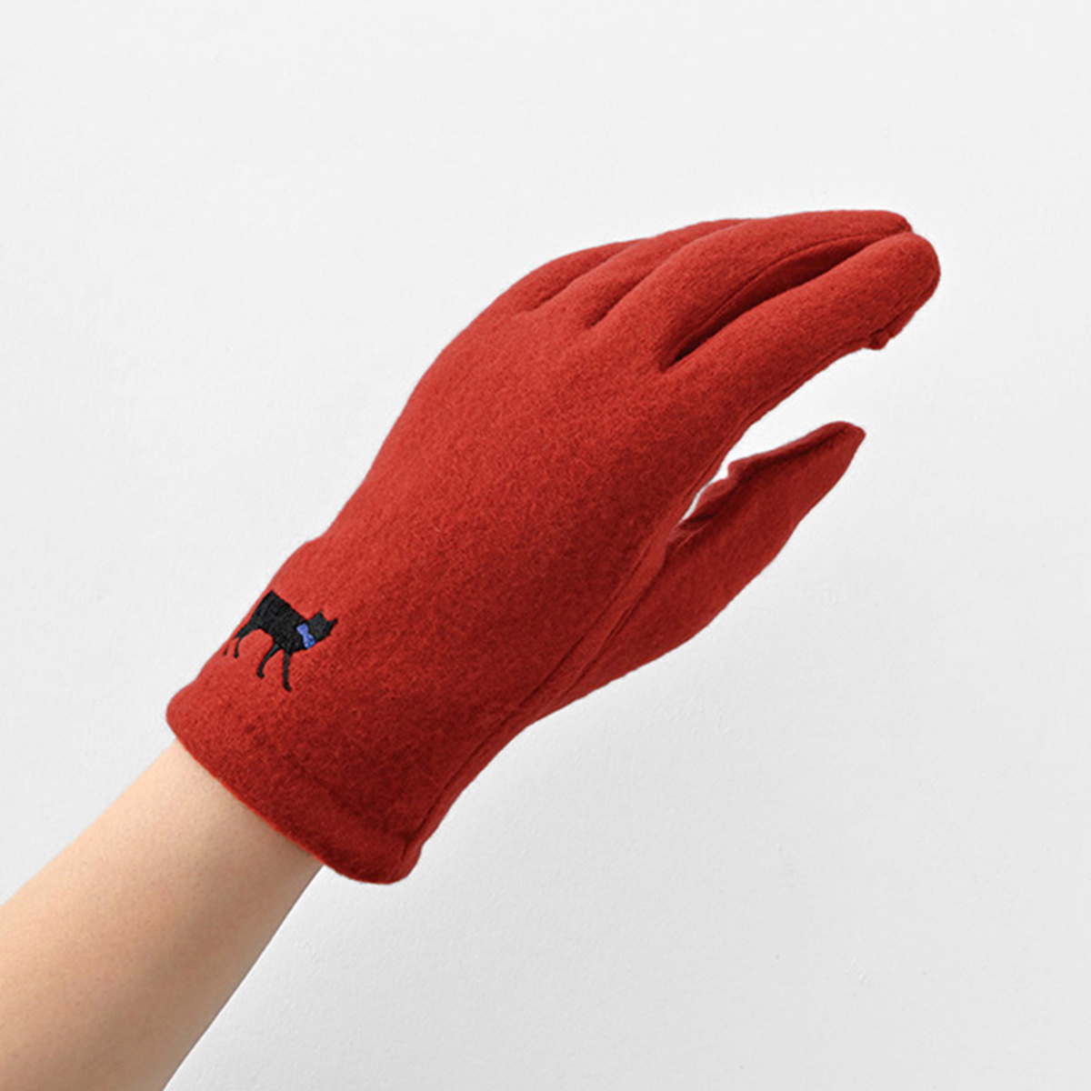 KURODA クロダ 女性用 おさんぽねこ刺繍 ジャージグローブ 〔手囲いサイズ：21～22cm〕