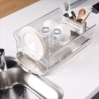 水切りラック 横置きタイプ シルバー 〔外寸：約49.5×32.5×高さ17.0cm(トレイ含む)、重量：約2.32kg〕【沖縄県・離島 配送不可】