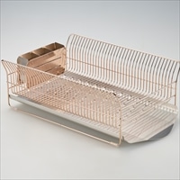 水切りラック 横置きタイプ ローズゴールド 〔外寸：約49.5×32.5×高さ17.0cm(トレイ含む)、重量：約2.32kg〕【沖縄県・離島 配送不可】