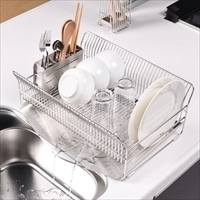 水切りラック 縦置きタイプ シルバー 〔外寸：約33.7×43.4×高さ17.0cm(トレイ含む)、重量：約2.34kg〕【沖縄県・離島 配送不可】