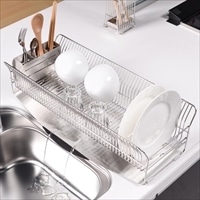 水切りラック 縦置きロングタイプ シルバー 〔外寸：約24.5×57.0×高さ16.0cm(トレイ含む)、重量：約2.41kg〕【沖縄県・離島 配送不可】