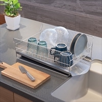 水切りラック 横置きタイプ カゴ＆トレイ シルバー 〔外寸：約49.5×32.5×高さ17.0cm、重量：約2.02kg〕【沖縄県・離島 配送不可】