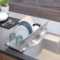 水切りラック 縦置きロングタイプ カゴ＆トレイ シルバー 〔外寸：約24.5×57.0×高さ16.0cm、重量：約2.11kg〕【沖縄県・離島 配送不可】