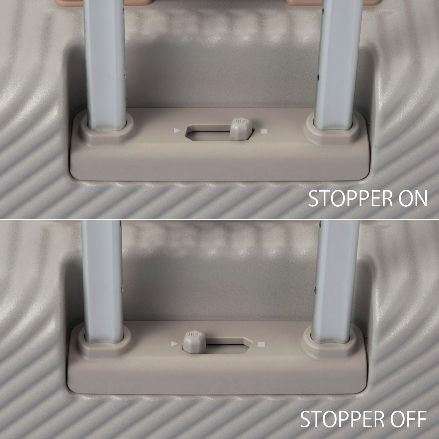 キャスターストッパー(▲:ストッパーオフの状態/■:ストッパーオンの状態)