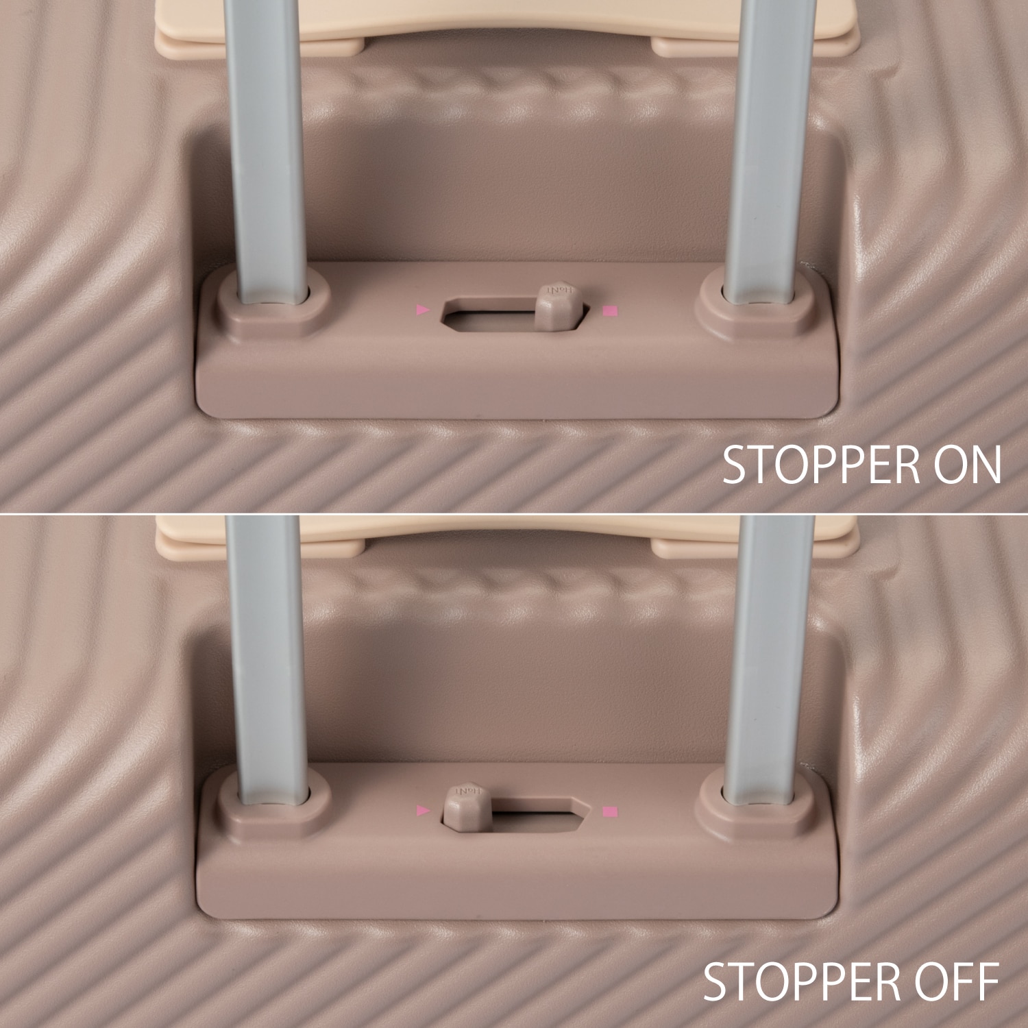 キャスターストッパー(▲:ストッパーオフの状態/■:ストッパーオンの状態)