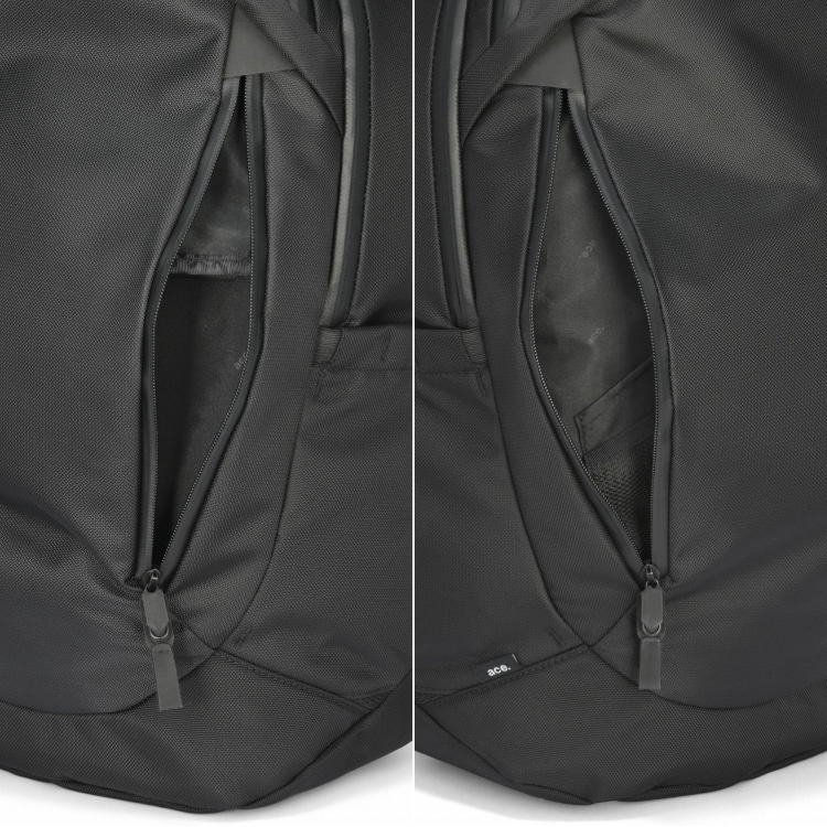 片手で開け閉めがしやすい、縦ファスナーポケットを搭載