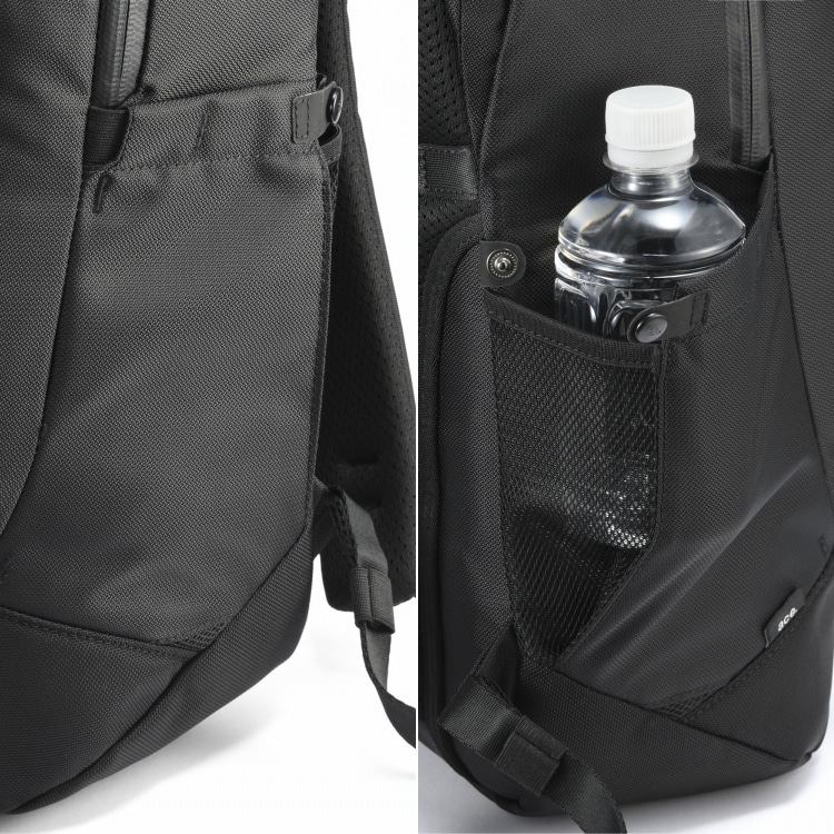 サイドポケットはボタンの付け外しでマチの拡張が可能