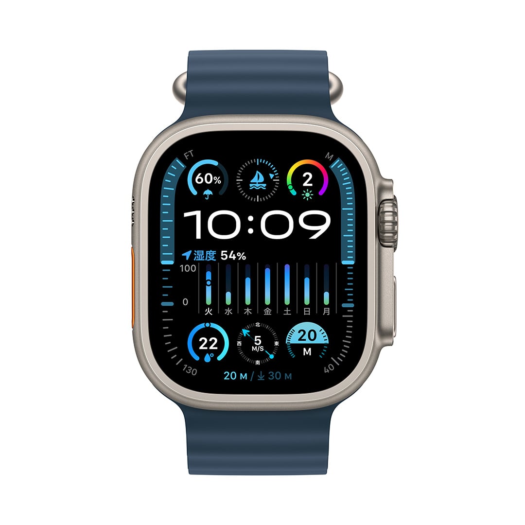 Apple Watch Ultra 2（GPS + Cellularモデル）- 49mmチタニウムケースとブルーオーシャンバンド
