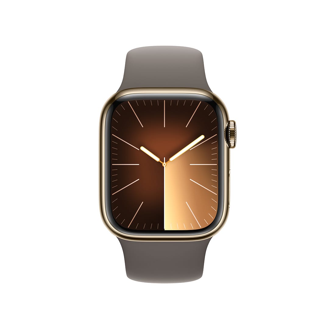 Apple Watch Series 9（GPS + Cellularモデル）- 41mmゴールドステンレススチールケースとクレイスポーツバンド -  M/L with AppleCare+: Apple Rewards Store｜JAL Mall｜マイルがたまる・つかえる ショッピングモール