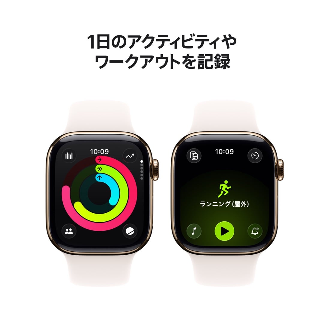 Apple Watch Series 11(GPS + Cellularモデル)- 42mmゴールドチタニウムケースとライトブラッシュスポーツバンド - S/M with AppleCare+