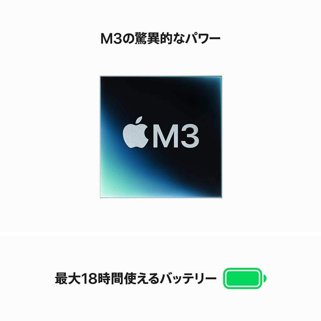 13インチMacBook Air: 8コアCPUと10コアGPUを搭載したApple M3チップ