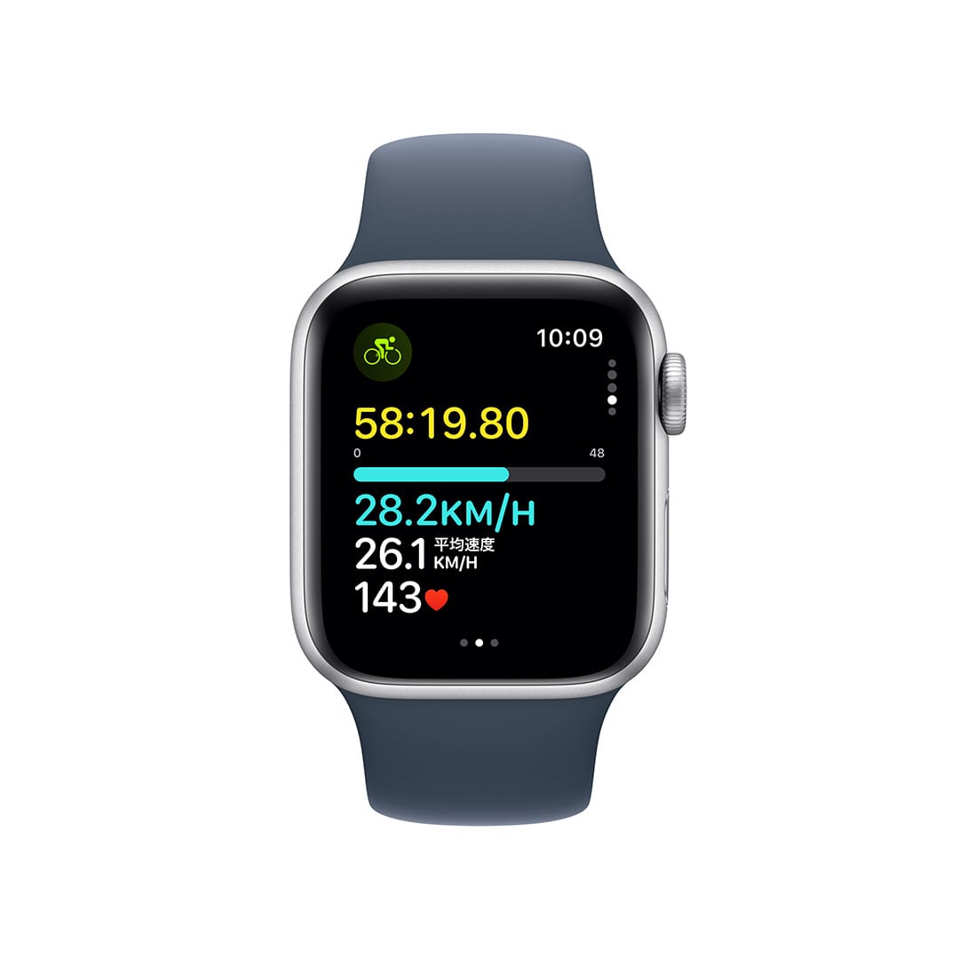 Apple Watch SE（GPSモデル）- 40mmシルバーアルミニウムケースとストームブルースポーツバンド - S/M with  AppleCare+