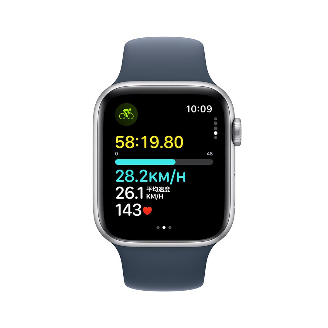 Apple Watch SE（GPSモデル）- 44mmシルバーアルミニウムケースとストームブルースポーツバンド - M/L with  AppleCare+