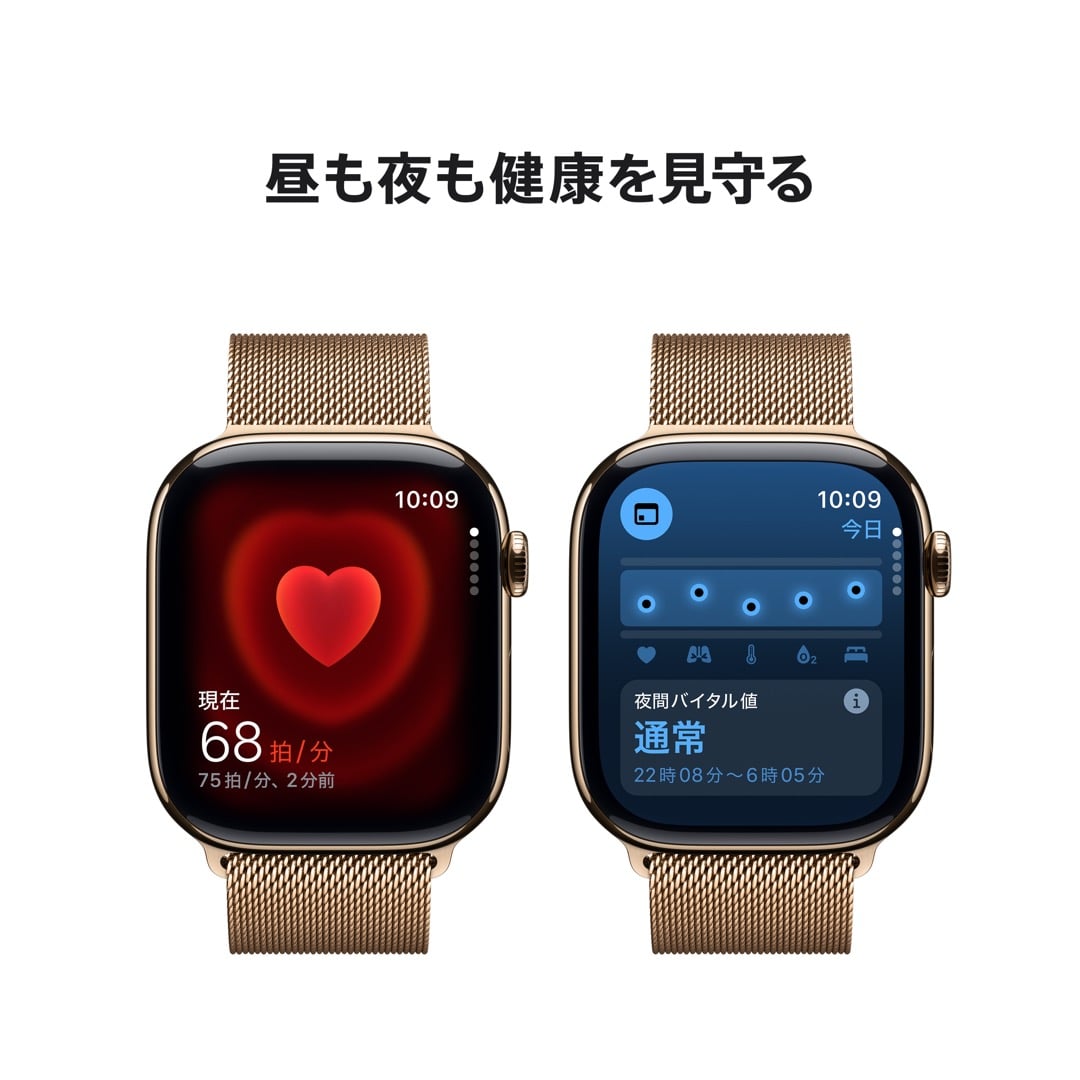 Apple Watch Series 10（GPS + Cellularモデル）- 46mmゴールドチタニウムケースとゴールドミラネーゼループ -  M/L with AppleCare+