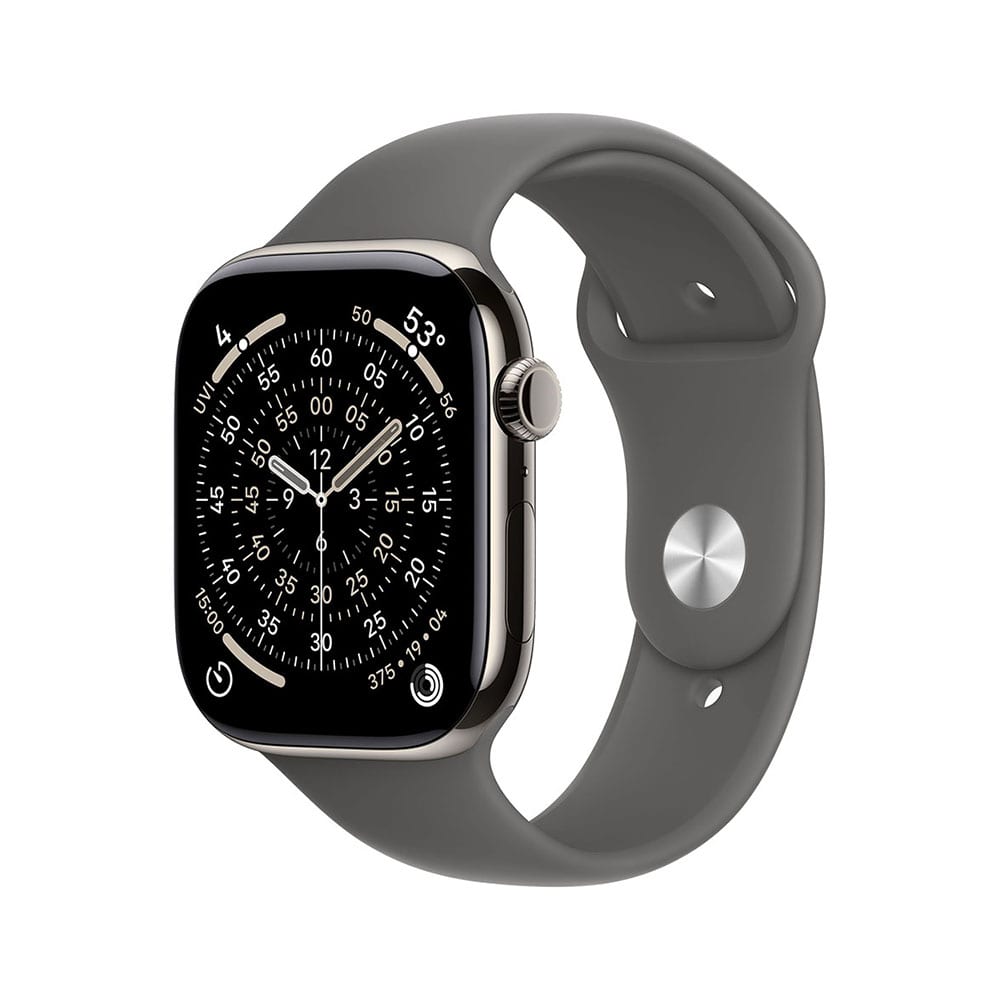 Apple Watch Series 11(GPS + Cellularモデル)- 42mmナチュラルチタニウムケースとストーングレイスポーツバンド - S/M
