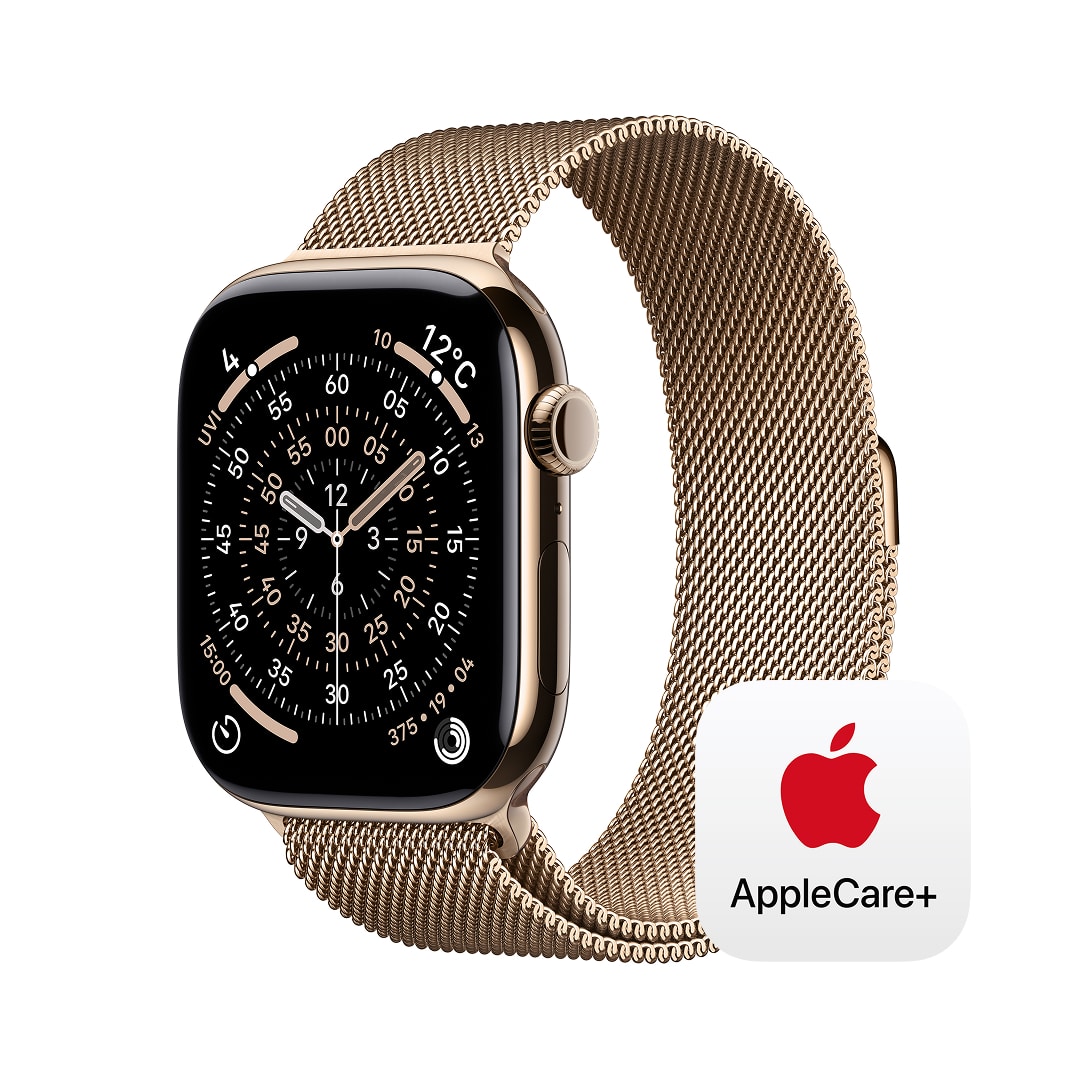 Apple Watch Series 11(GPS + Cellularモデル)- 46mmゴールドチタニウムケースとゴールドミラネーゼループ - M/L with AppleCare+