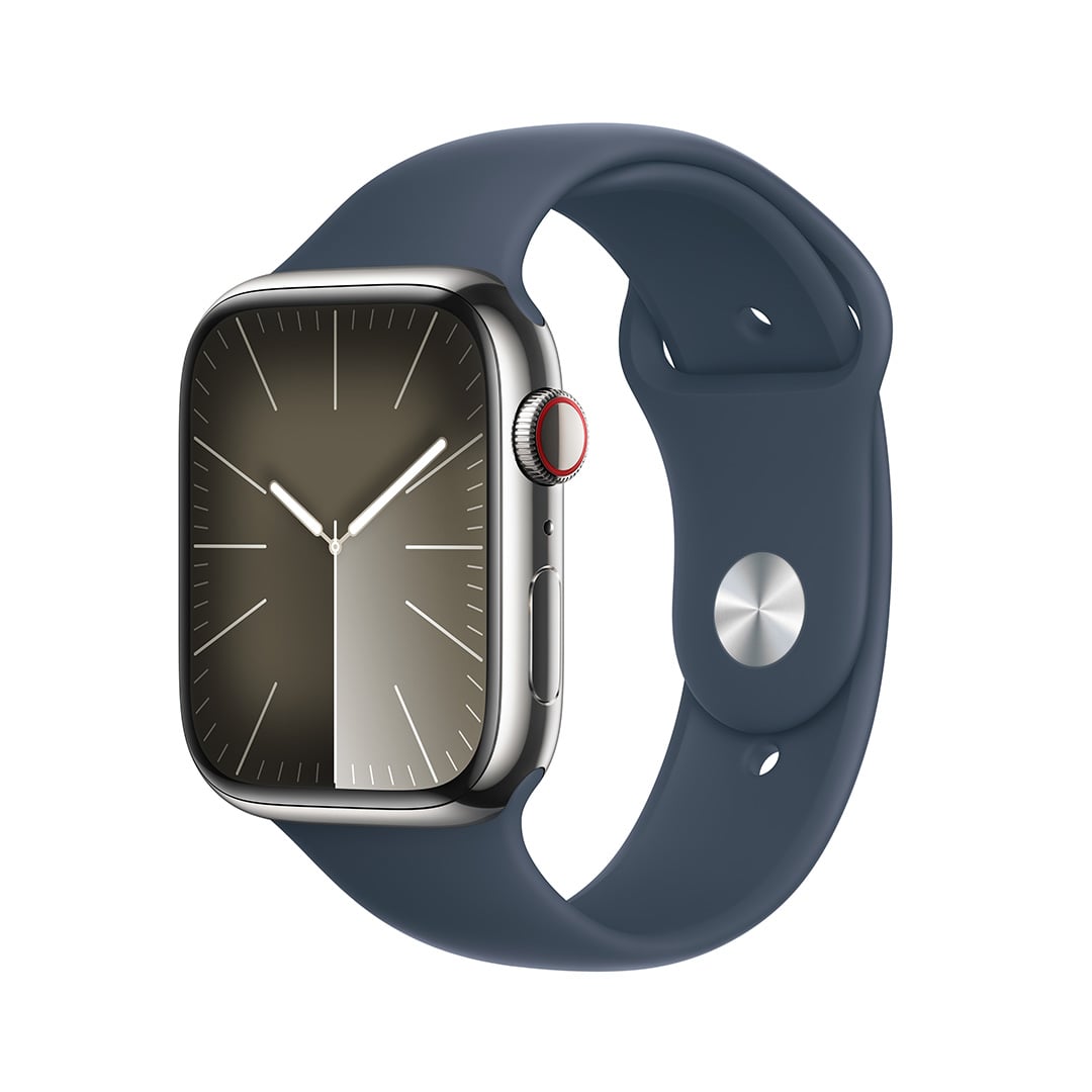 Apple Watch Series 9（GPS + Cellularモデル）- 45mmシルバーステンレススチールケースとストームブルースポーツバンド  - S/M: Apple Rewards Store｜JAL Mall｜マイルがたまる・つかえる ショッピングモール