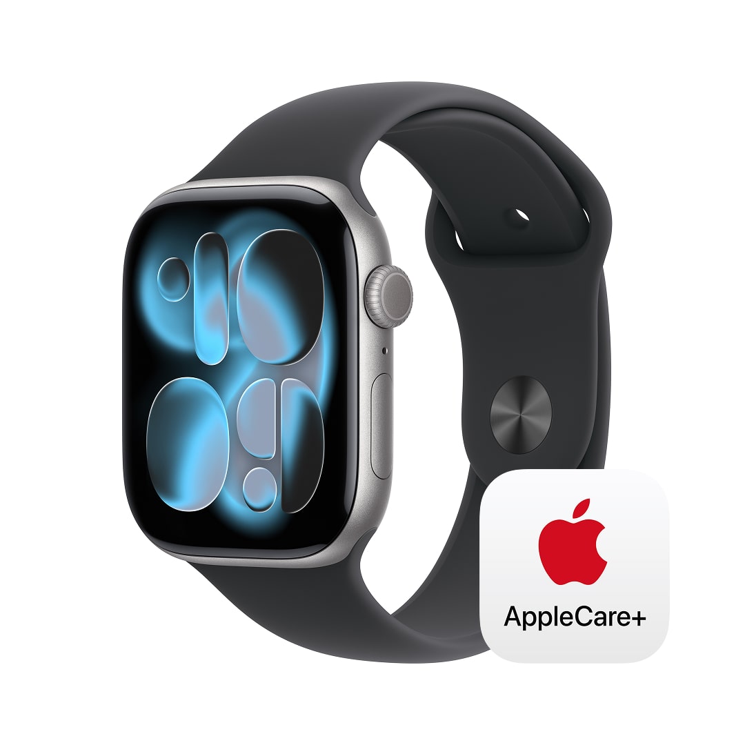 Apple Watch Series 11（GPSモデル）- 46mmスペースグレイアルミニウムケースとブラックスポーツバンド - S/M with AppleCare+