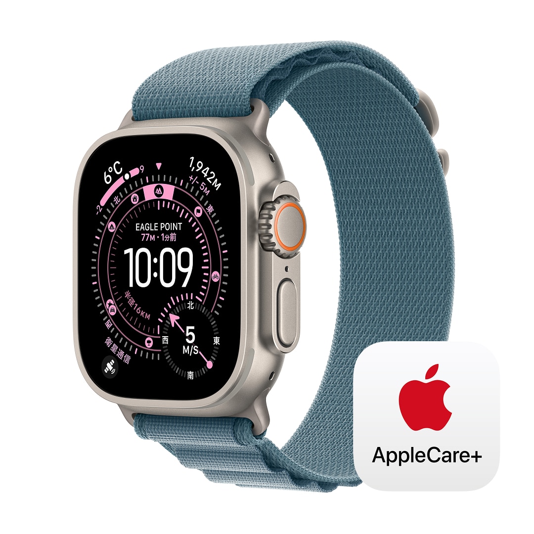 Apple Watch Ultra 3（GPS + Cellularモデル）- 49mmナチュラルチタニウムケースとライトブルーアルパインループ - M with AppleCare+