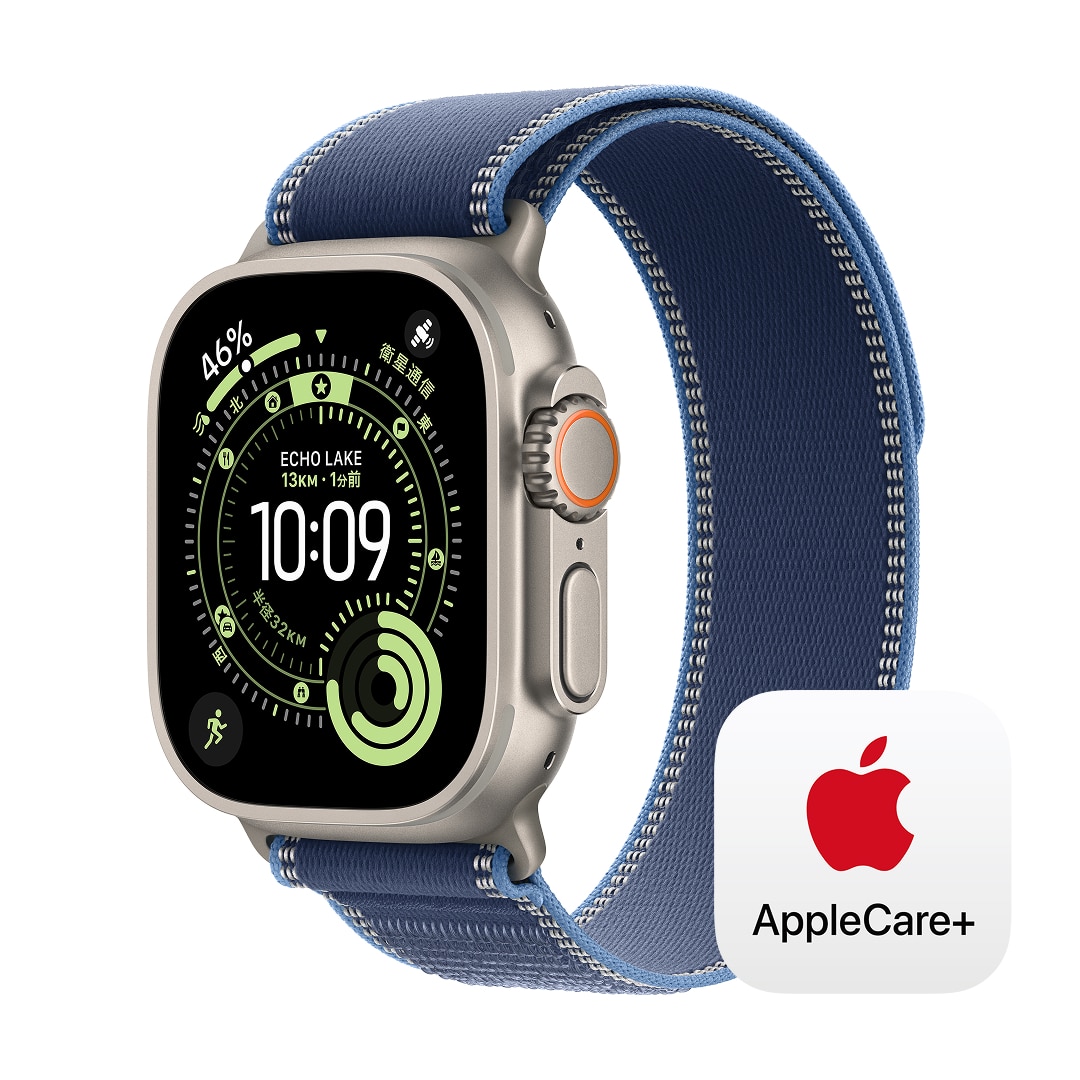Apple Watch Ultra 3（GPS + Cellularモデル）- 49mmナチュラルチタニウムケースとブルー/ブライトブルートレイルループ - M/L with AppleCare+
