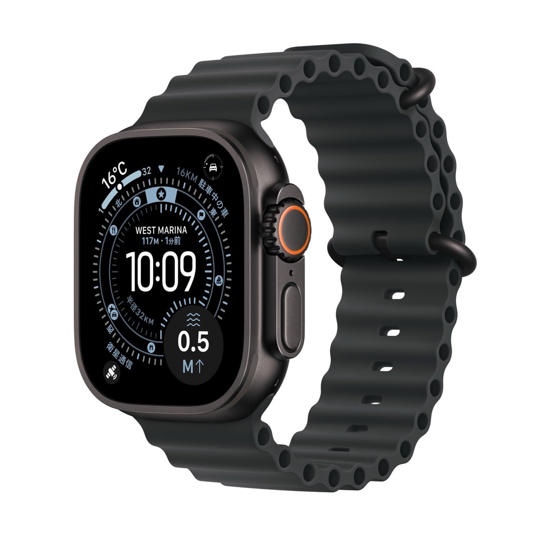Apple Watch Ultra 3（GPS + Cellularモデル）- 49mmブラックチタニウムケースとブラックオーシャンバンド