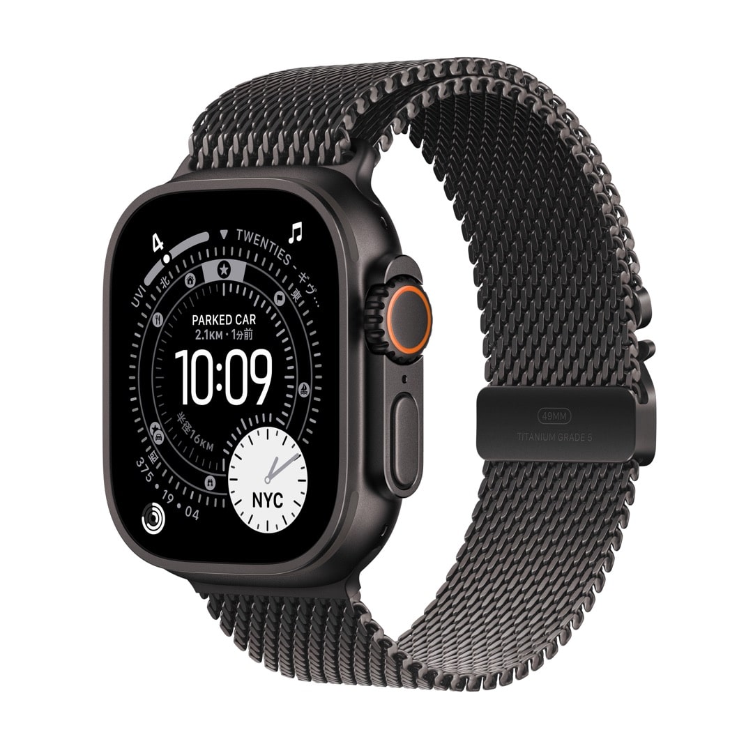 Apple Watch Ultra 3（GPS + Cellularモデル）- 49mmブラックチタニウムケースとブラックチタニウムミラネーゼループ - L