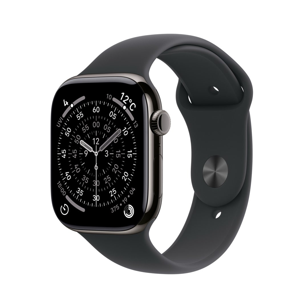 Apple Watch Series 11（GPS + Cellularモデル）- 46mmスレートチタニウムケースとブラックスポーツバンド - M/L