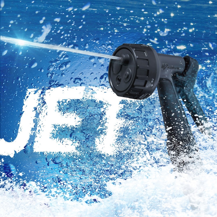 ホース ホースリール 10m 最強ジェット 散水ホース フルカバー 高圧 ジェット 洗車ホース 掃除 おしゃれ 伸びるホース コンパクト 洗車 ジェット 4水形 散水ノズル 庭 ベランダ 外壁 アイリスオーヤマ 0M FHJ-10 ダークグレー/ブラック