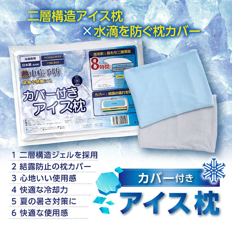 水滴を防ぐカバー付きアイス枕 60-0145GY ライトグレー ライトグレー