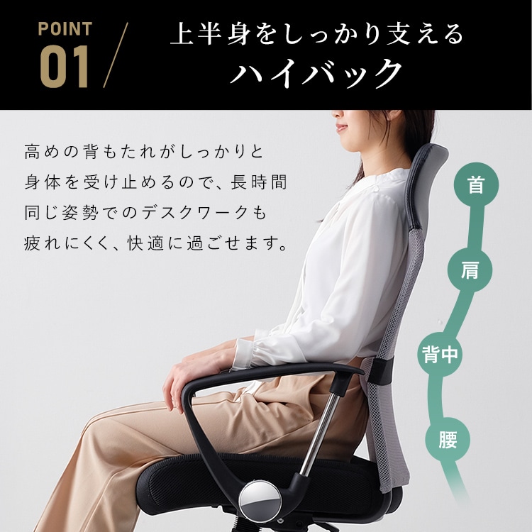 \13倍マイル!6月14日まで/オフィスチェア メッシュ ハイバック 肘付 低反発 ブラック ブラック
