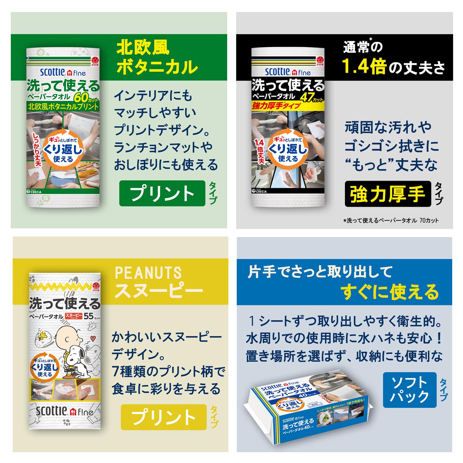 スコッティ スコッティファイン 洗って使えるペーパータオル 70カット 1ロール