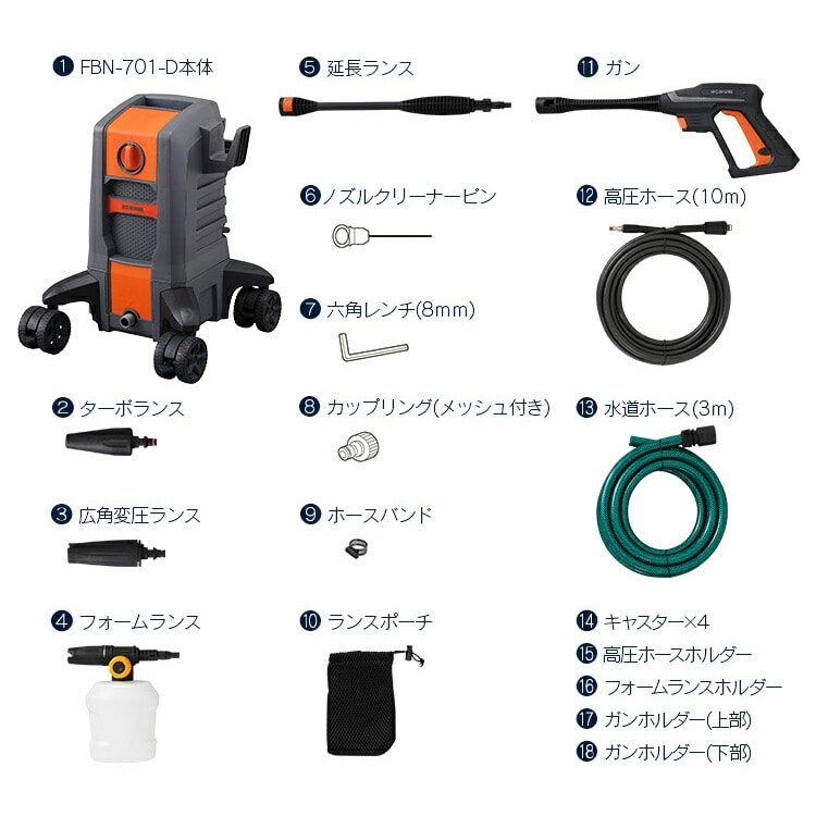 高圧洗浄機 FBN-701 オレンジ: アイリスオーヤマ公式通販サイト 