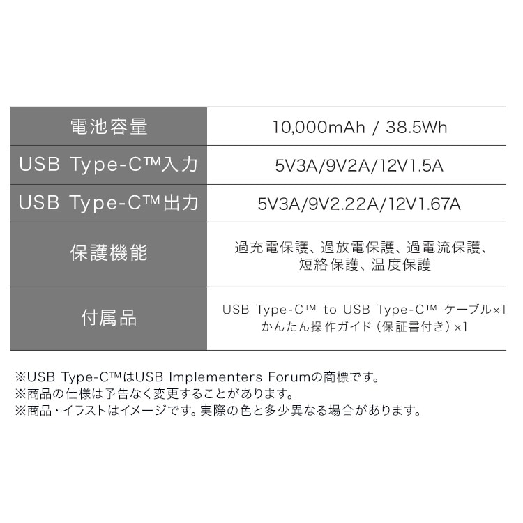 薄型モバイルバッテリー 10000mAh TS-A10020-B ブラック 安心延長保証