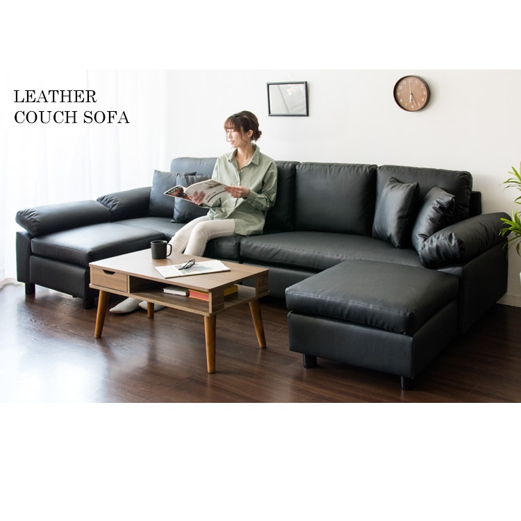事務所ソファ　ミニソファ　ブラック　クッション付き 4人掛けカウチソファ ブラック CSTF-2580 [時間指定不可][同梱不可]