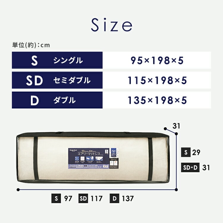 エアリーマットレス ダブル 厚さ5cm 高反発 6つ折り MARS-6D