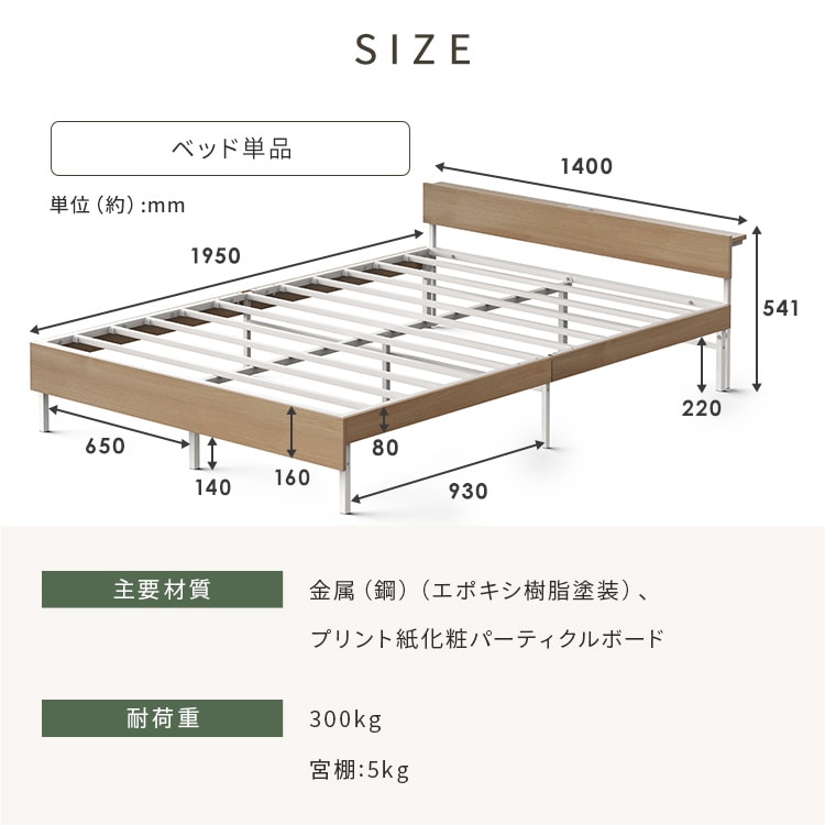 ウッドスチールベッド 宮付き SBW02-D ブラック/ウォールナット ブラック/ウォールナット