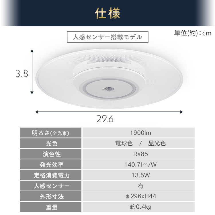 小型シーリングライト 導光板 1900lm 昼光色 人感センサー付 SCL190D-MS-P 安心延長保証 昼光色相当