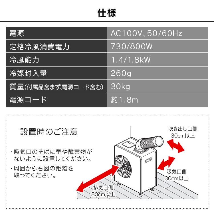 スポットクーラー ISAC-1801U-B ブラック 1.8kw 安心延長保証