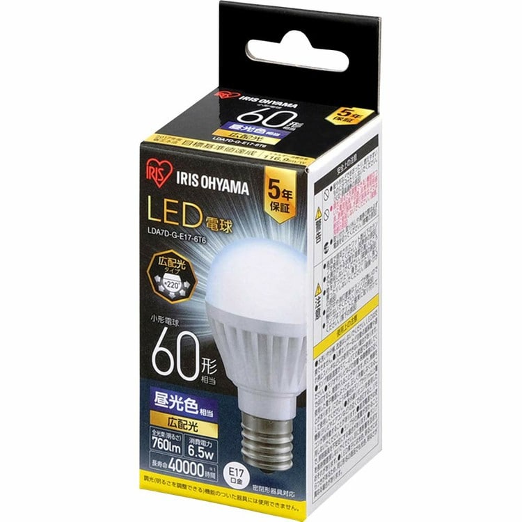 LED電球 E17 広配光 60形相当 LDA7D-G-E17-6T6 昼光色 昼光色/単品