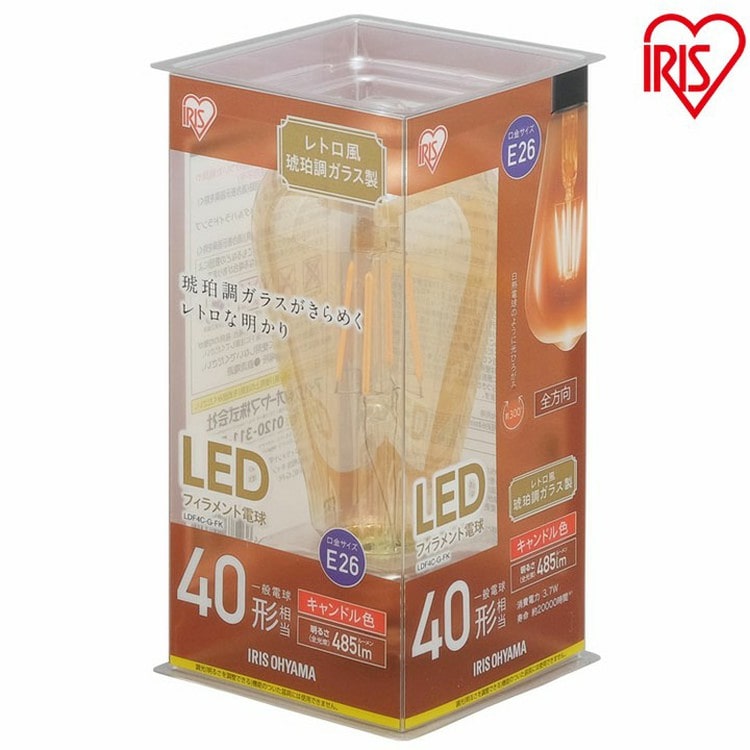 ［マイル5倍！12/7迄］[ロングレトロ 10個セット]LEDフィラメント電球 レトロ風琥珀調ガラス製 40形相当 キャンドル色 非調光 LDF4C-G-FK