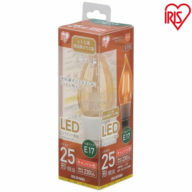 ［マイル5倍！12/7迄］[10個セット]LEDフィラメント電球 シャンデリア球 レトロ風琥珀調ガラス製 25形相当 キャンドル色 LDF2C-G-E17-FK