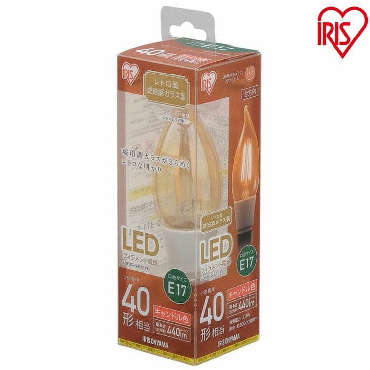 ［マイル5倍！12/7迄］[10個セット]LEDフィラメント電球 シャンデリア球 レトロ風琥珀調ガラス製 40形相当 キャンドル色 LDF3C-G-E17-FK