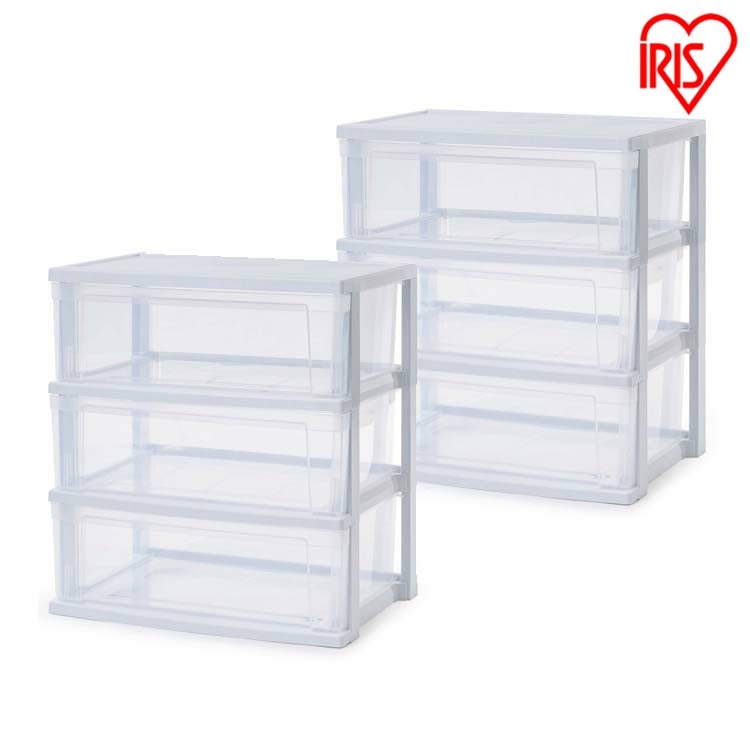 ［マイル5倍！12/7迄］[2個セット]チェスト 3段 収納ボックス タンス ワイドチェスト ホワイト/クリア NSW-543